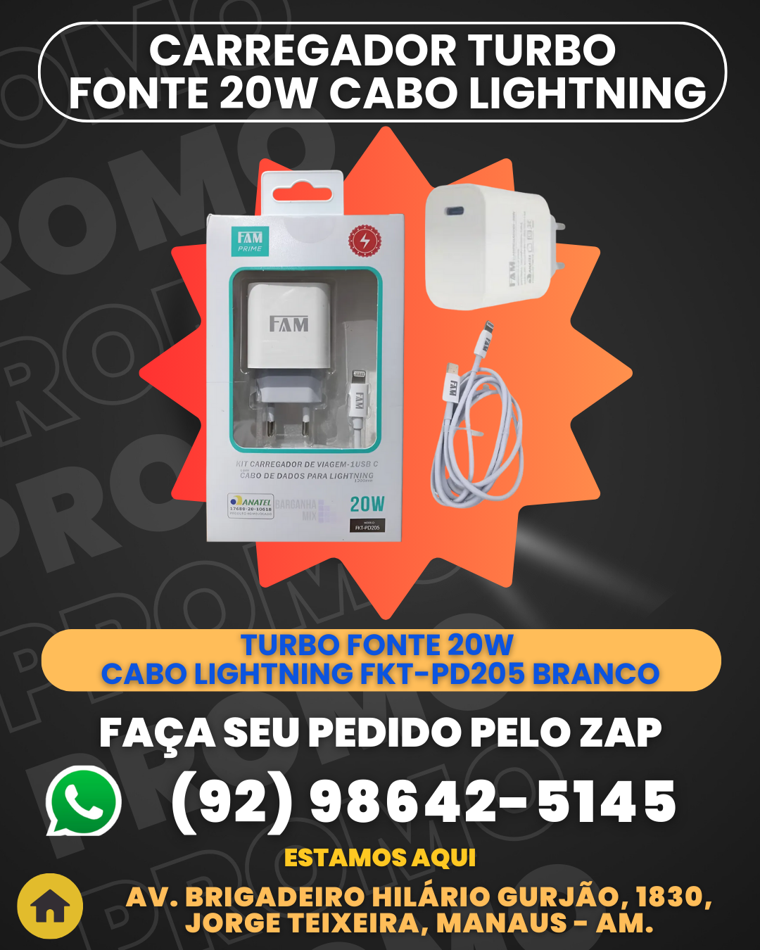 CARREGADOR Turbo Fonte 20w + Cabo Lightning Fkt-pd205 Branco