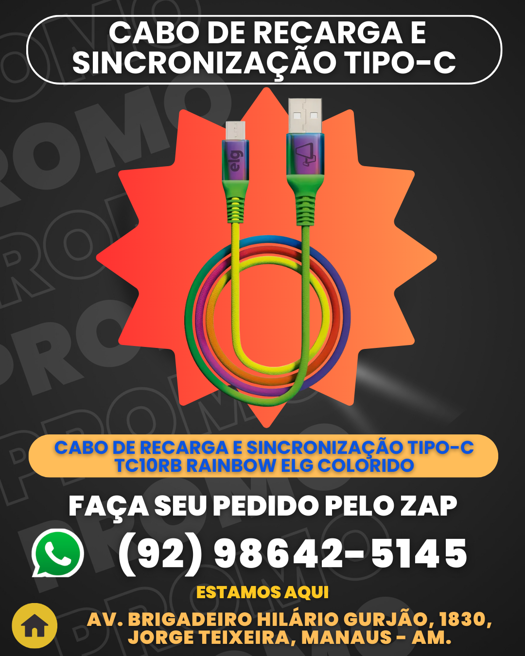 Cabo De Recarga E SincronizaЗ╞o Tipo-c Tc10rb Rainbow Elg Colorido