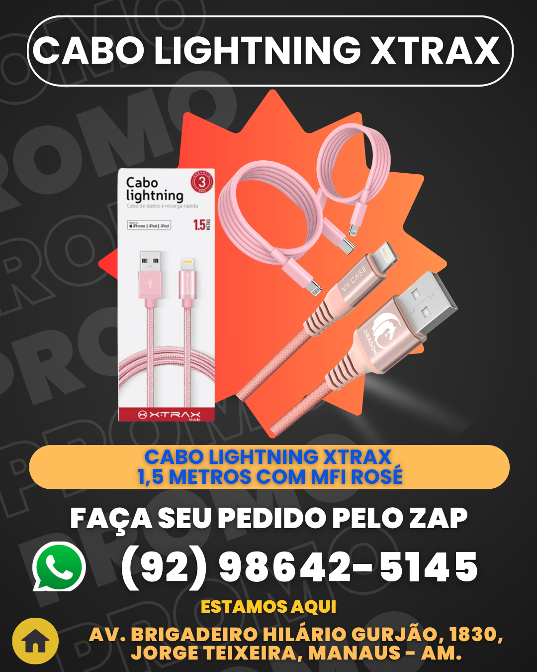 Cabo Lightning Xtrax 1,5 metros Com MFI RosВ