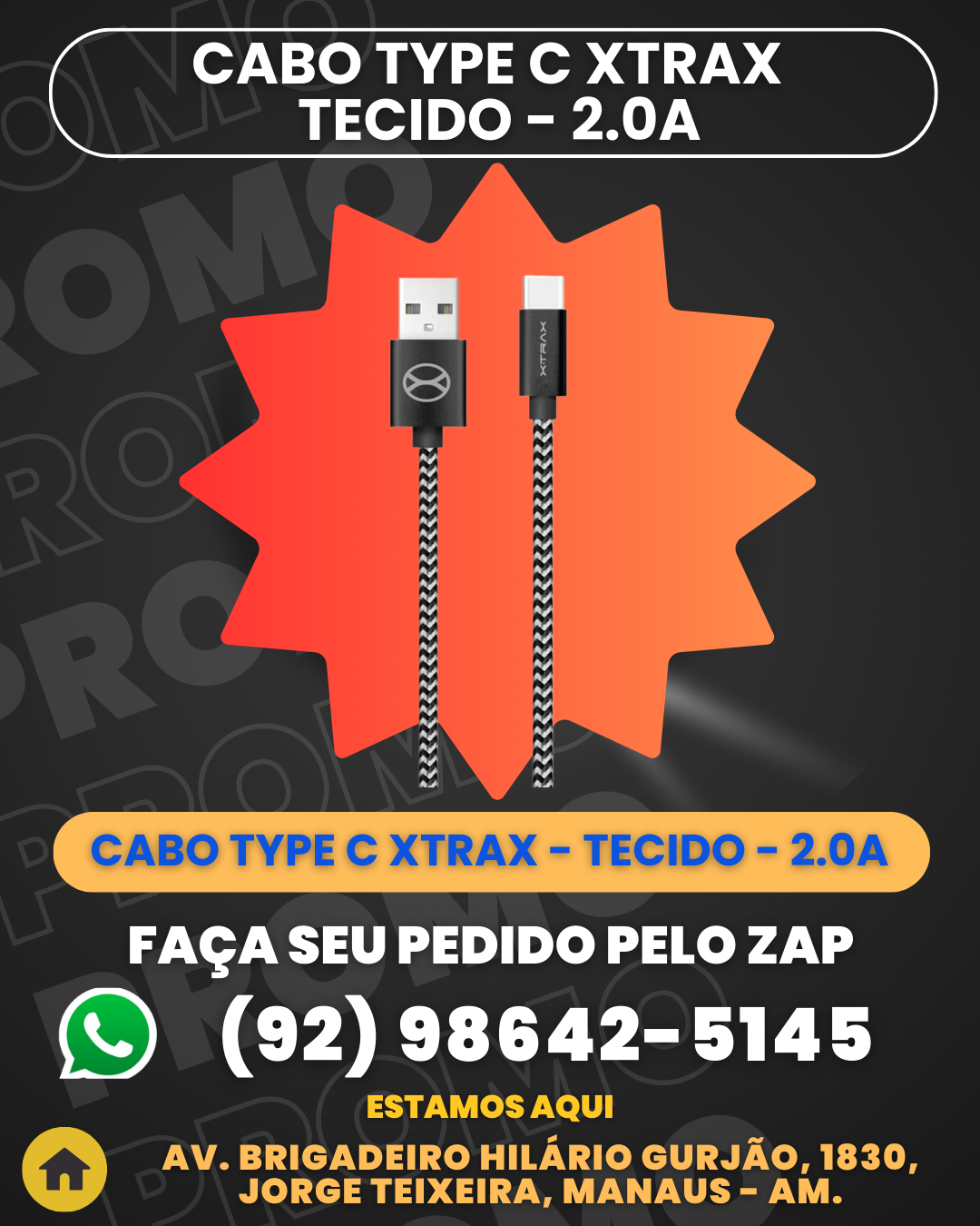 Cabo Type C Xtrax - Tecido - 2.0A