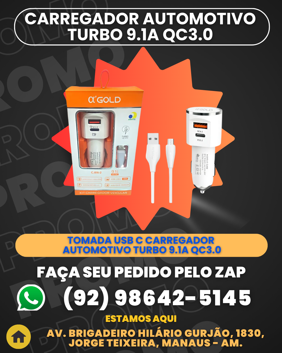 Carregador Automotivo Turbo 9.1a Qc3.0