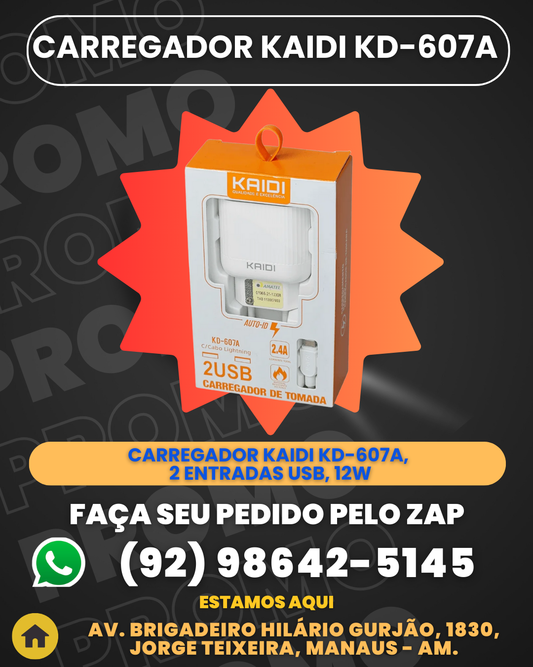 Carregador Kaidi Kd-607a, 2 Entradas USB, 12w