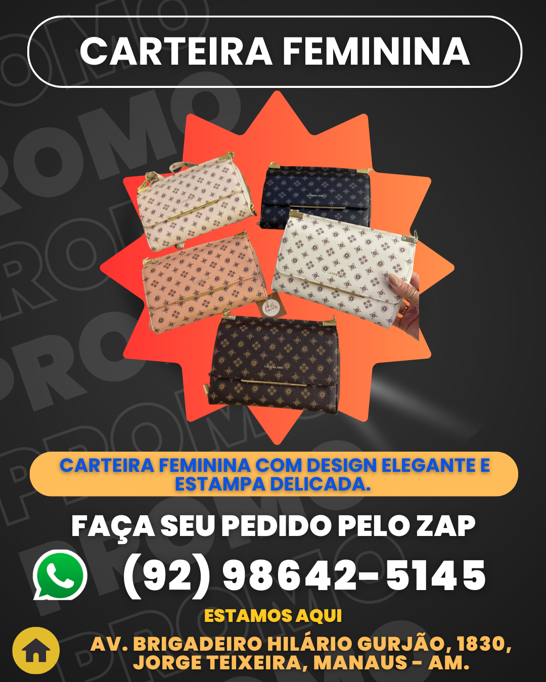 Carteira feminina com design elegante e estampa delicada.