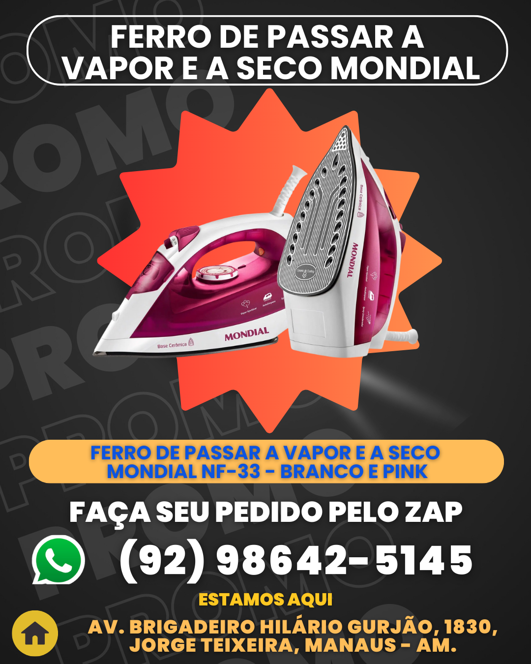 Ferro de Passar a Vapor e a Seco Mondial NF-33 - Branco e Pink