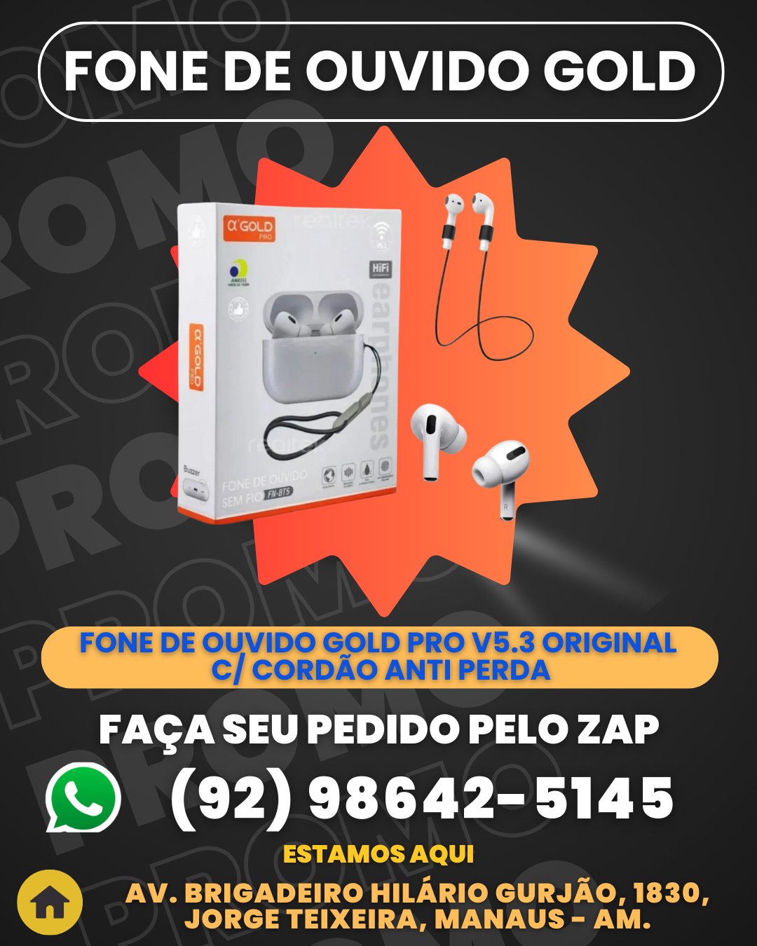 Fone De Ouvido Gold Pro V5.3 Original C Cord╞o Anti Perda