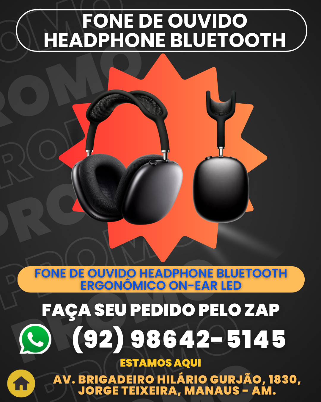 Fone De Ouvido Headphone Bluetooth ErgonУmico On-ear Led