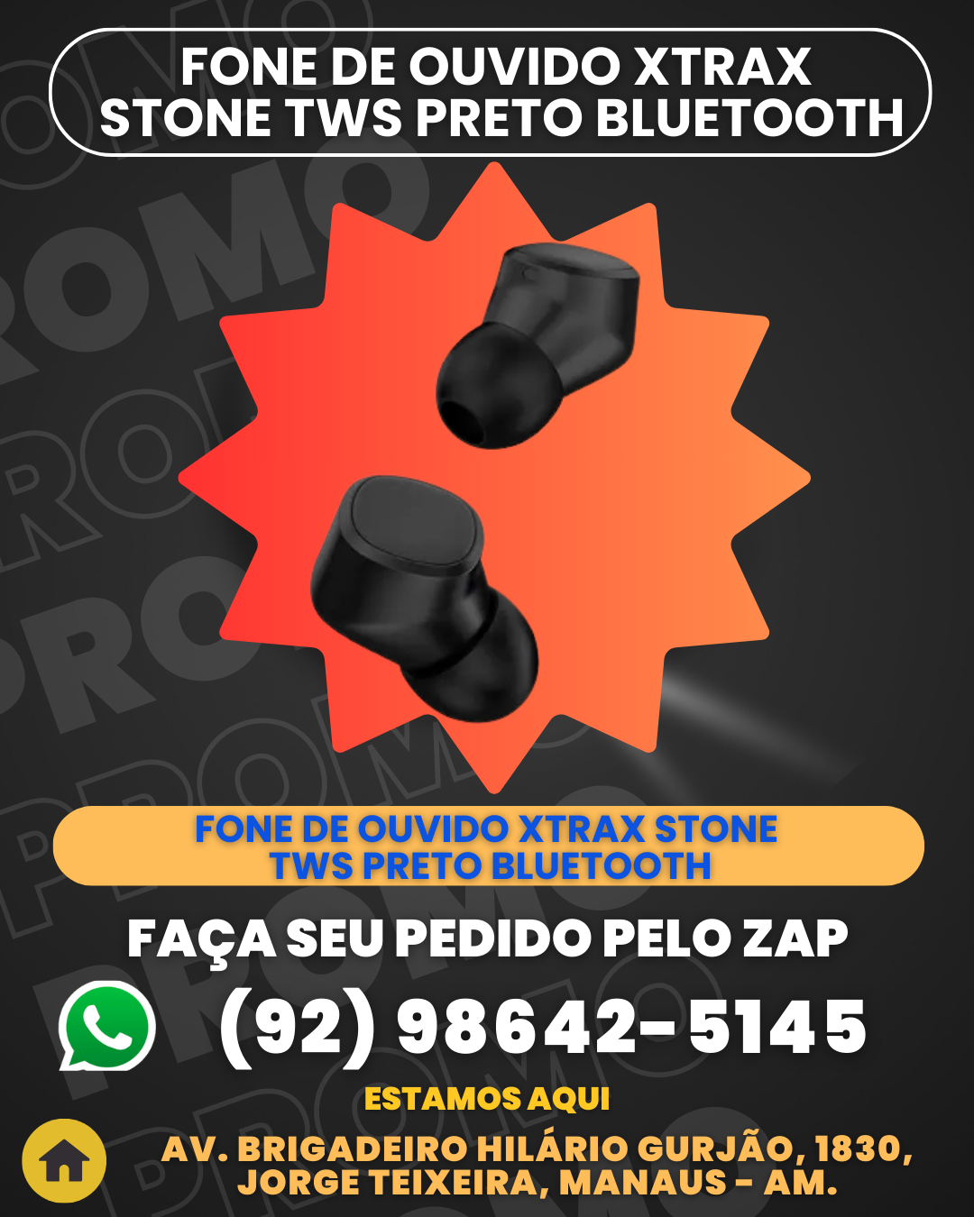 Fone de ouvido Xtrax Stone TWS Preto Bluetooth