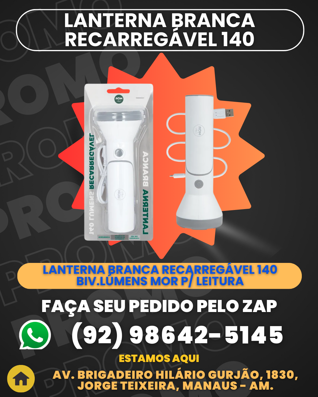 Lanterna Branca Recarregаvel 140 Biv.lгmens Mor P Leitura