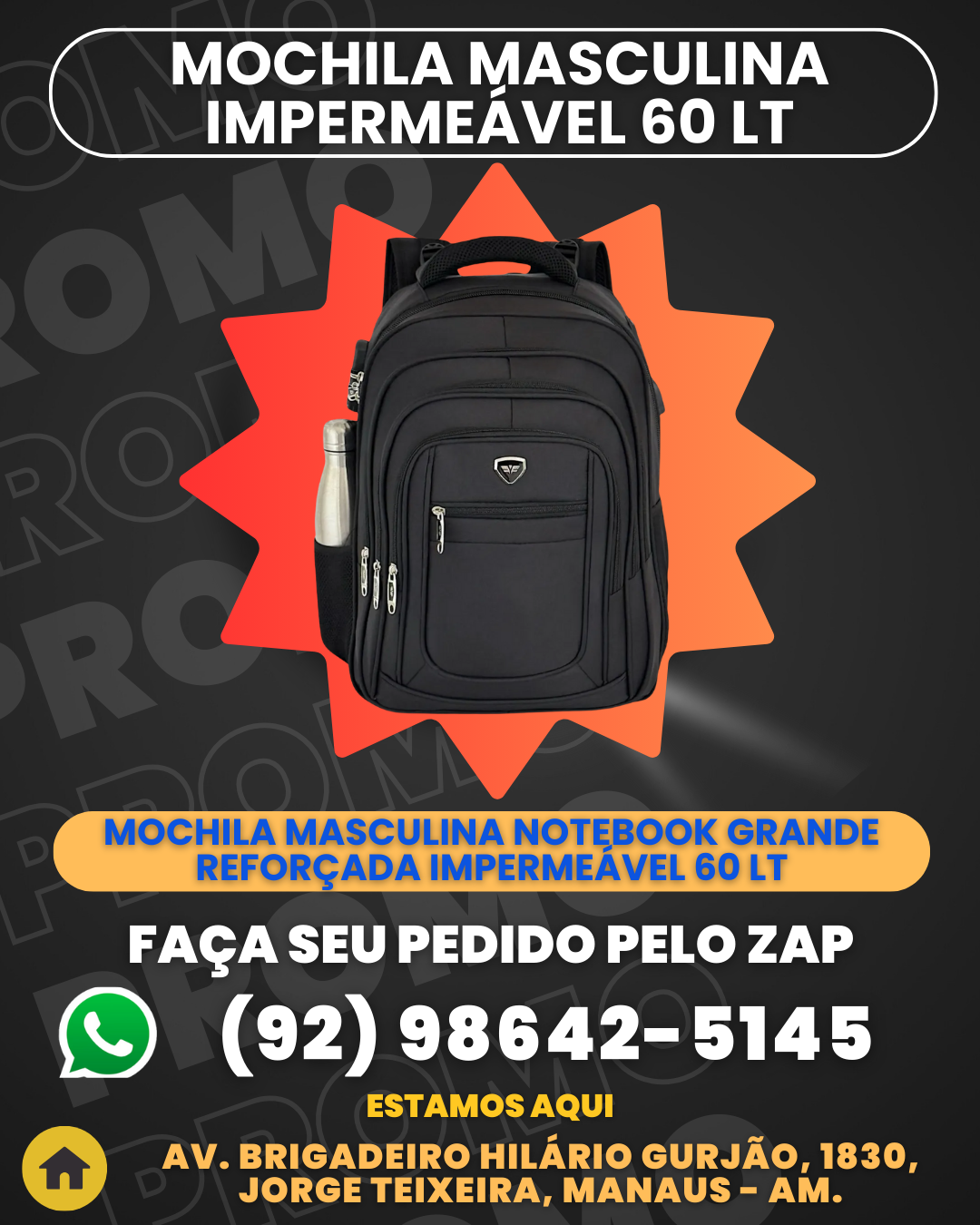 Mochila Masculina Notebook Grande ReforЗada Impermeаvel 60 L