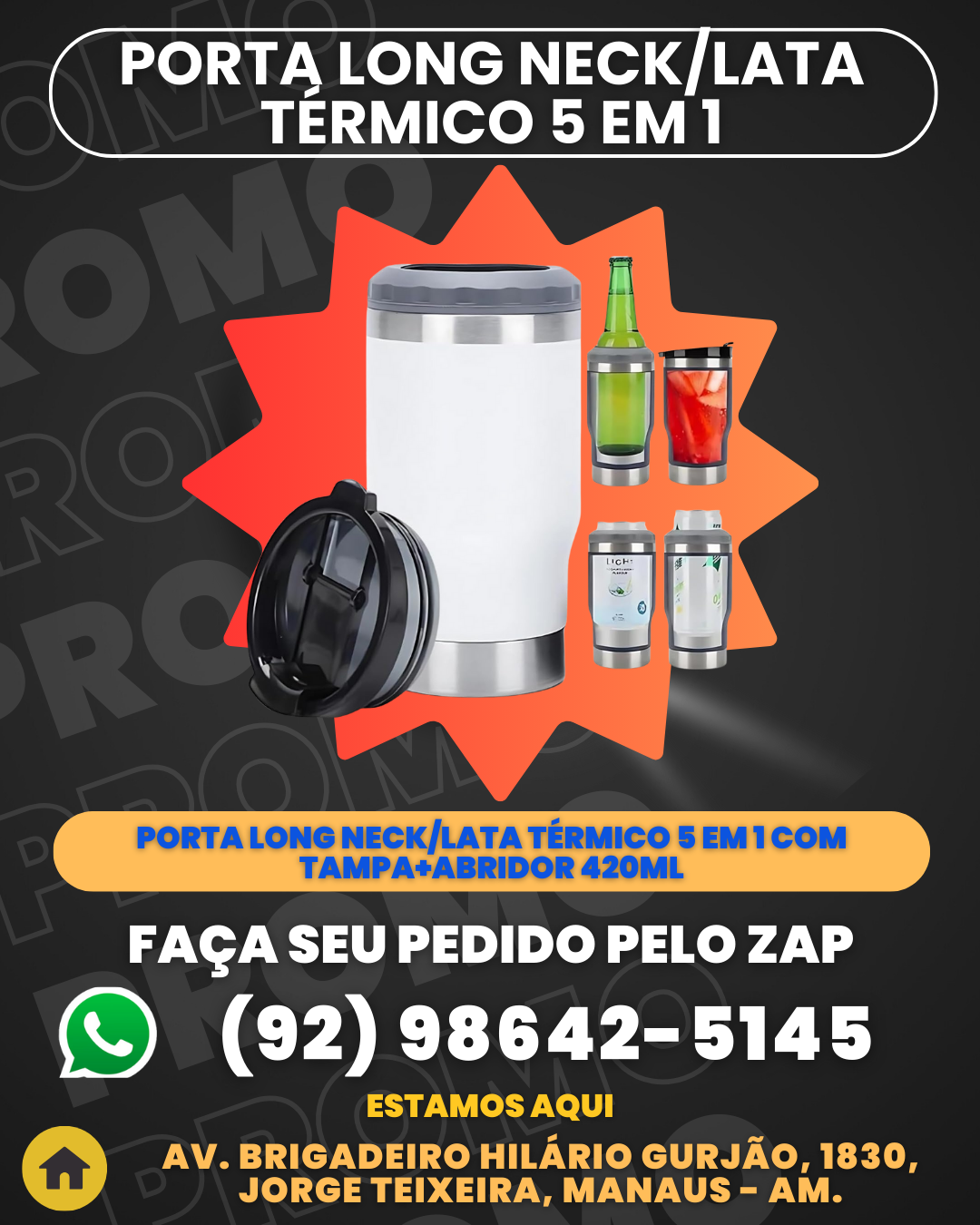 Porta Long NeckLata TВrmico 5 em 1 com Tampa+Abridor 420ml