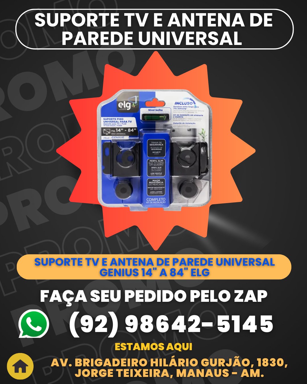 Suporte TV e Antena de Parede Universal Genius 14 a 84 ELG