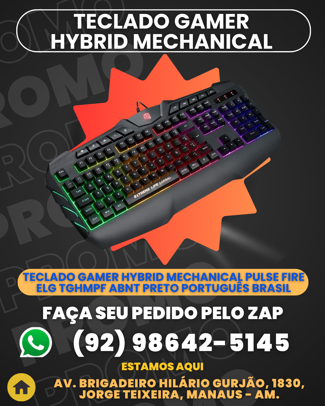 Teclado Gamer Hybrid Mechanical Pulse Fire Elg Tghmpf Abnt Preto PortuguИs Brasil