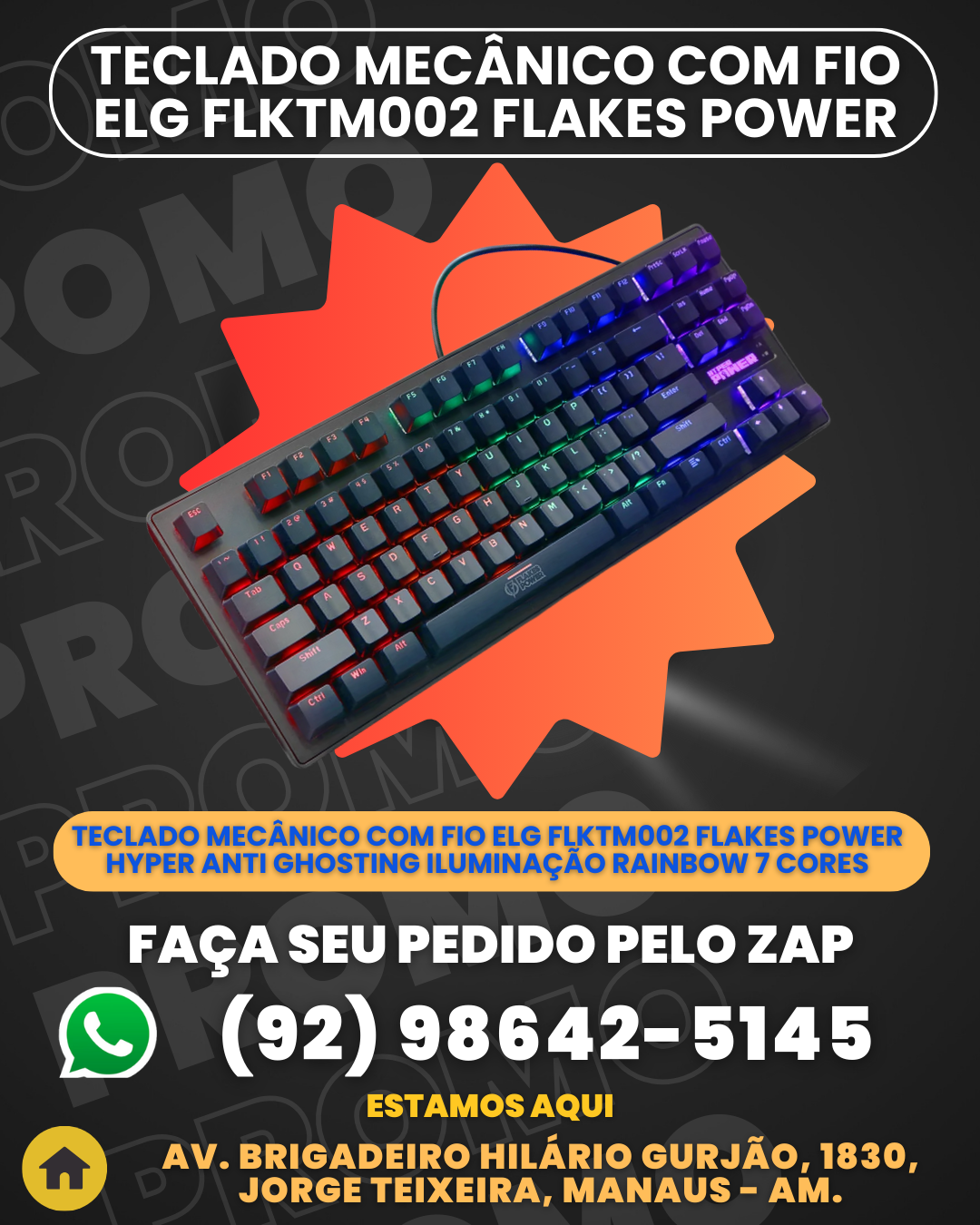 Teclado MecГnico Com Fio Elg Flktm002 Flakes Power Hyper Anti Ghosting IluminaЗ╞o Rainbow 7 Cores