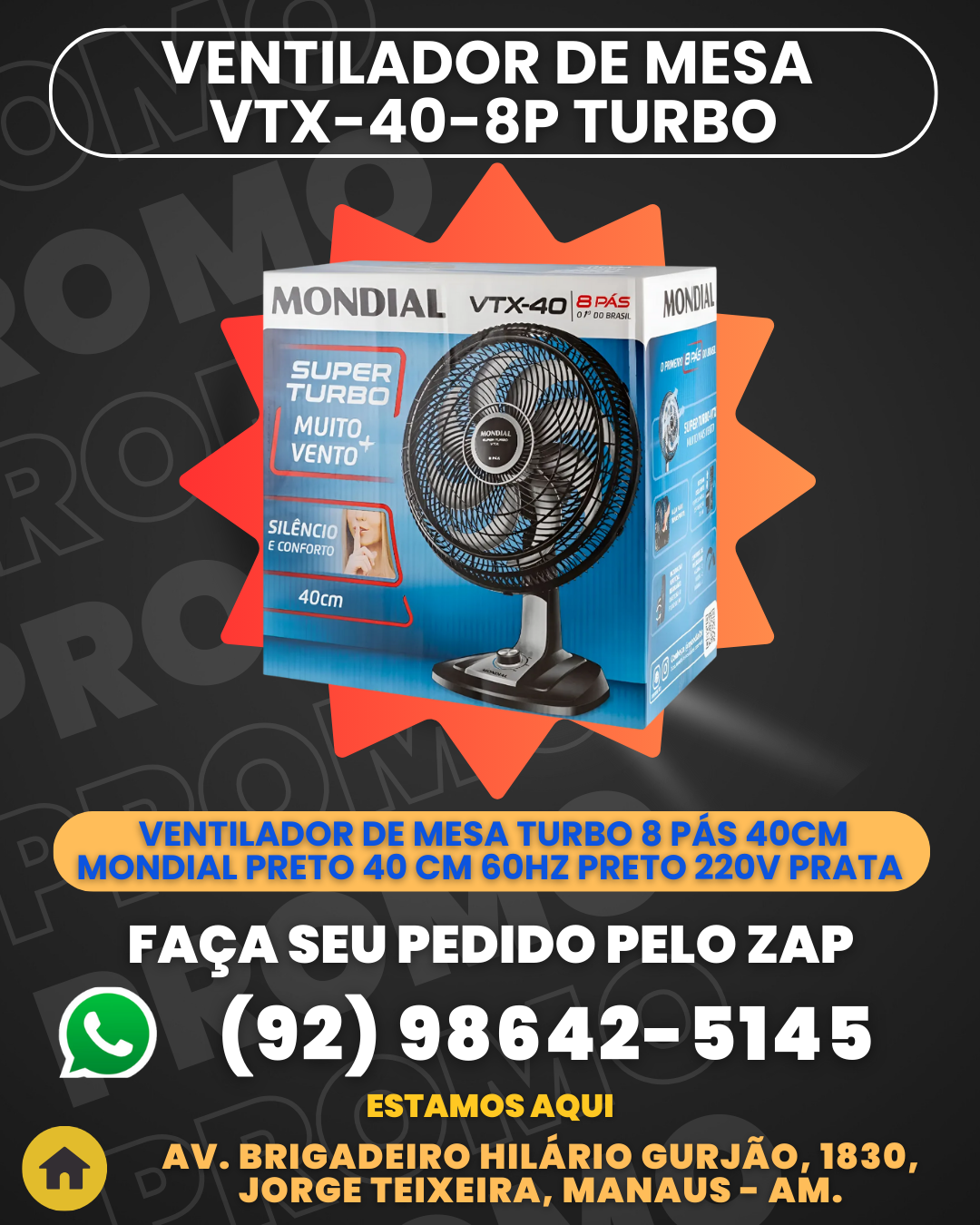Ventilador De Mesa Vtx-40-8p Turbo 8 Pаs 40cm Mondial Preto 40 Cm 60hz Preto 220v Prata Plаstico 8