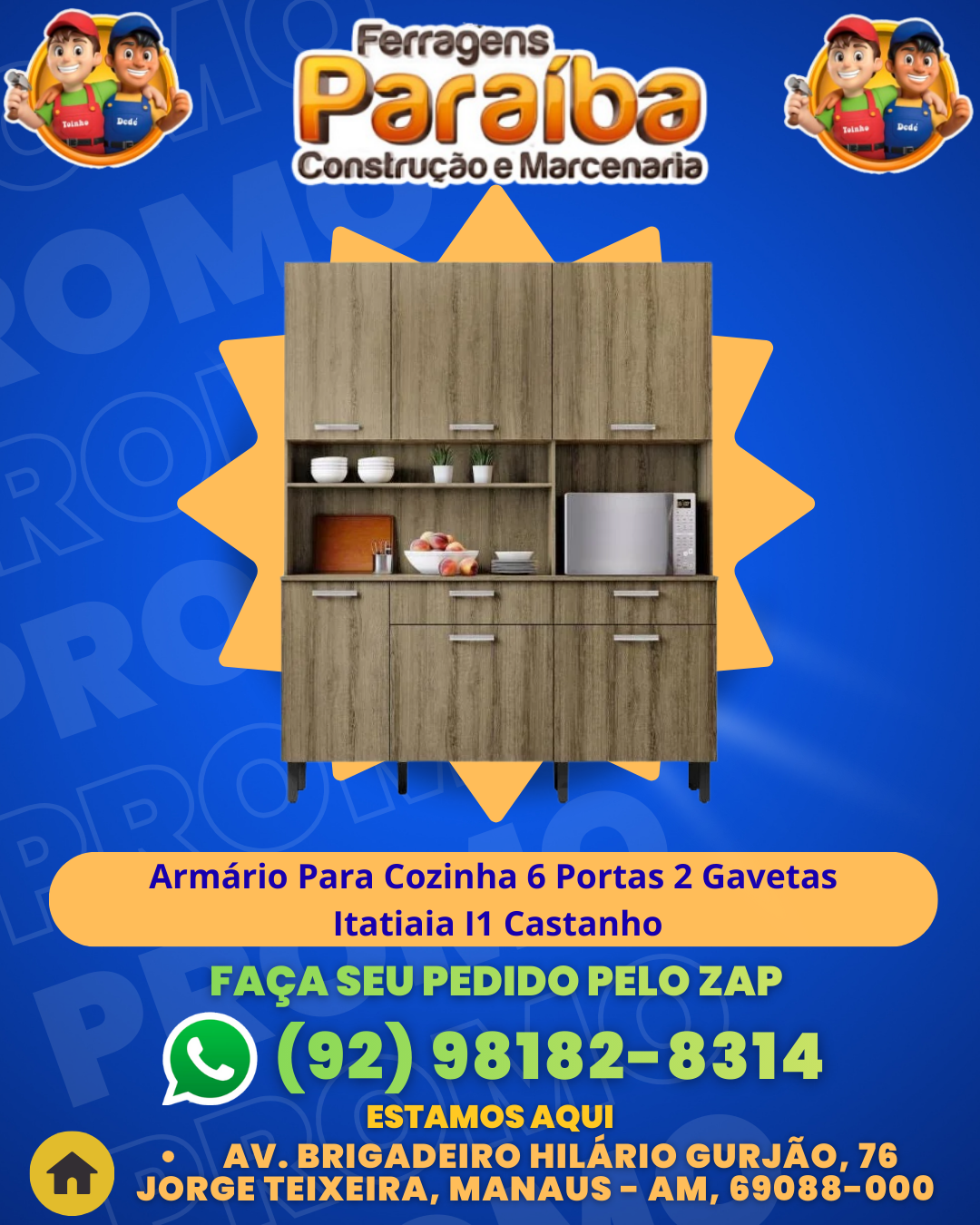 Armаrio Para Cozinha 6 Portas 2 Gavetas Itatiaia I1 Castanho 1 1