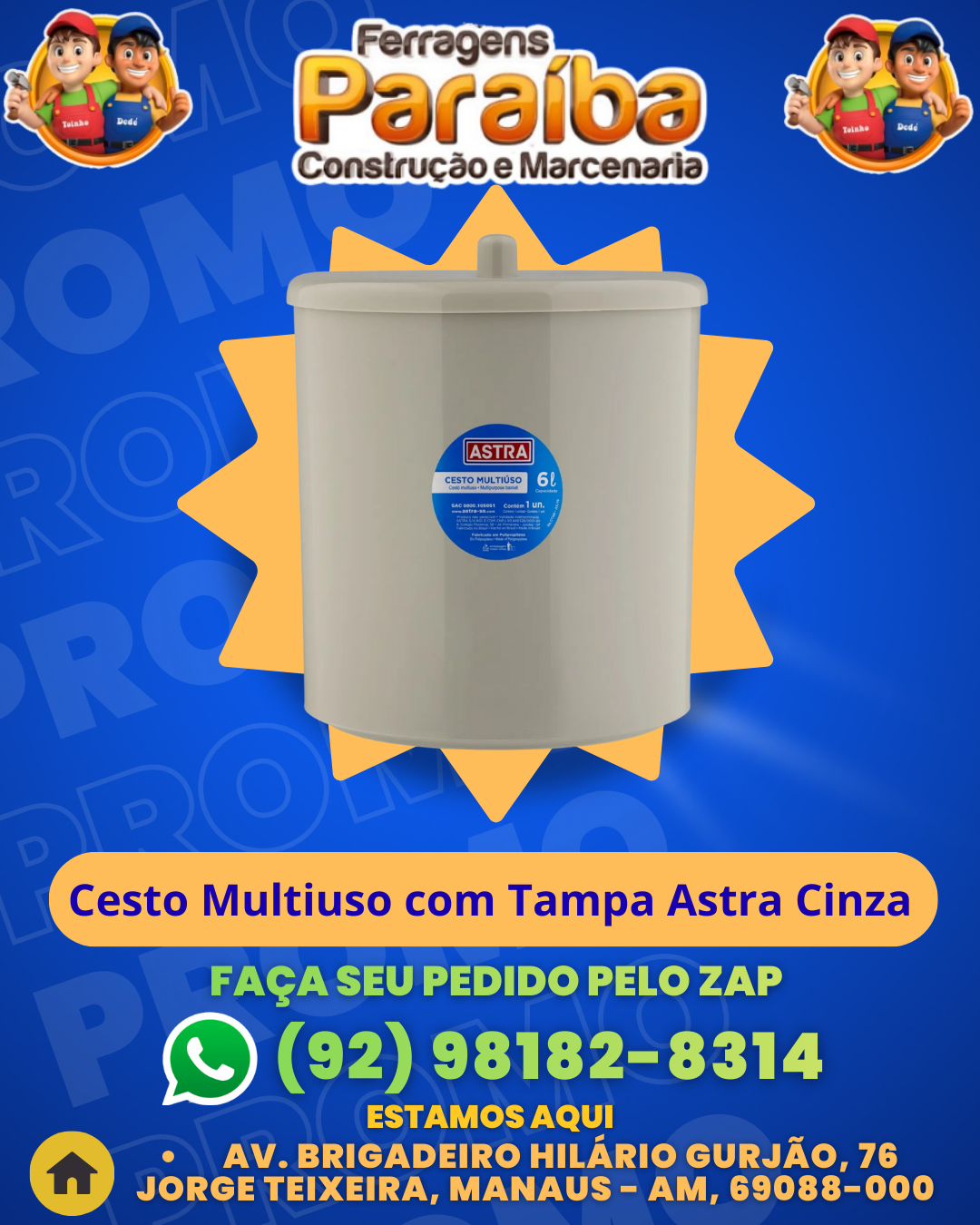 Cesto Multiuso com Tampa Astra Cinza 1 1