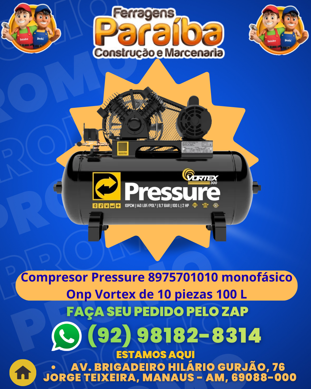 Compresor Pressure 8975701010 monofаsico Onp Vortex de 10 piezas 100 L 1 1