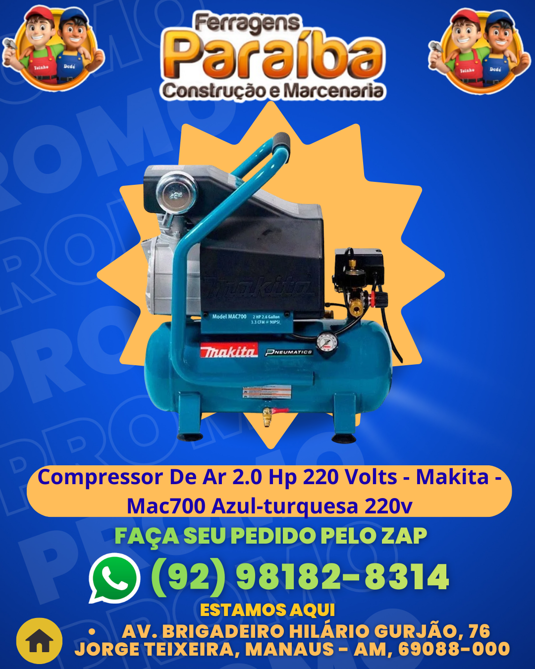 Compressor De Ar 2.0 Hp 220 Volts - Makita - Mac700 Azul-turquesa 220v 1 1