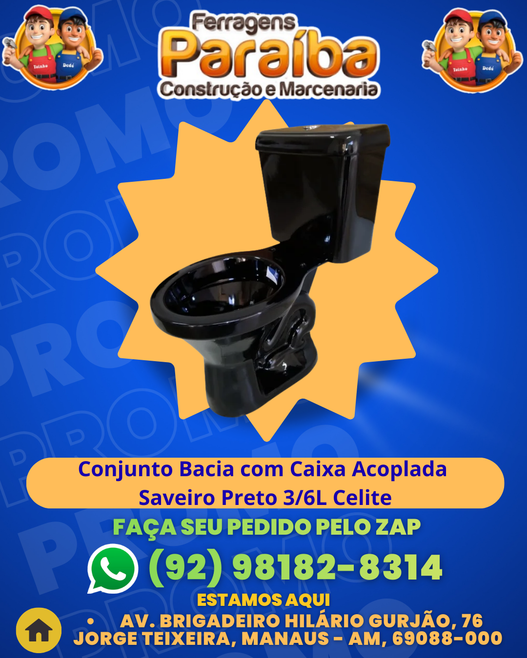 Conjunto Bacia com Caixa Acoplada Saveiro Preto 36L Celite 1 1