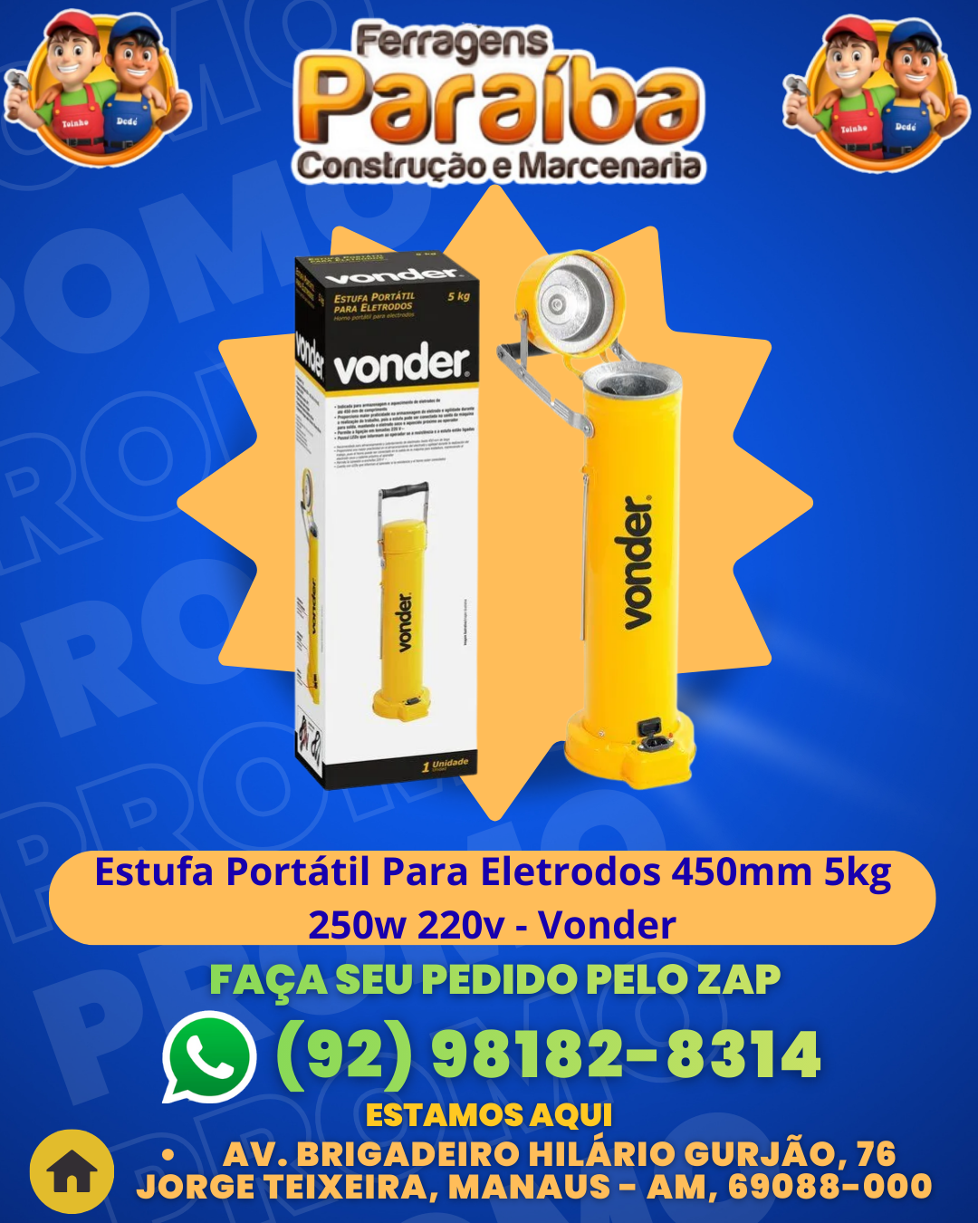 Estufa Portаtil Para Eletrodos 450mm 5kg 250w 220v - Vonder 1 1