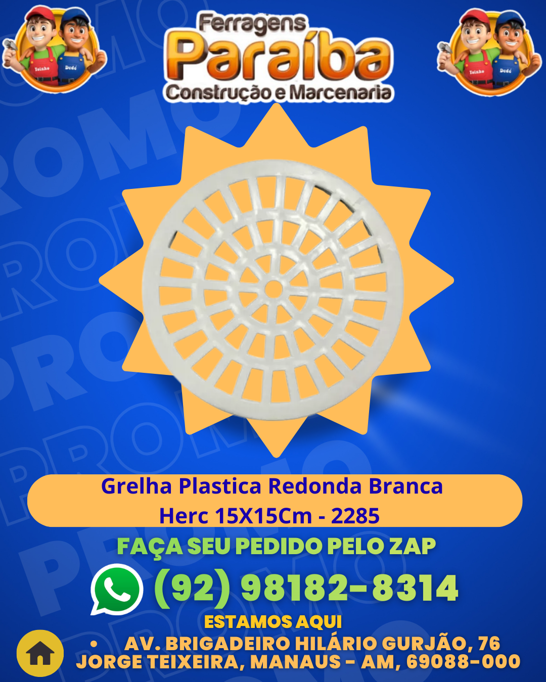Grelha Plastica Redonda Branca Herc 15X15Cm - 2285  1 1