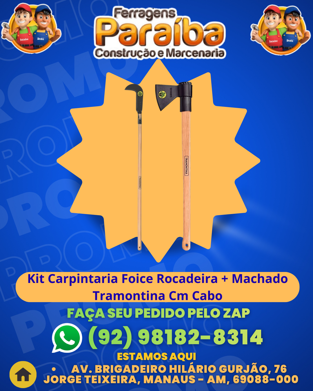 Kit Carpintaria Foice Rocadeira + Machado Tramontina Cm Cabo 1 1