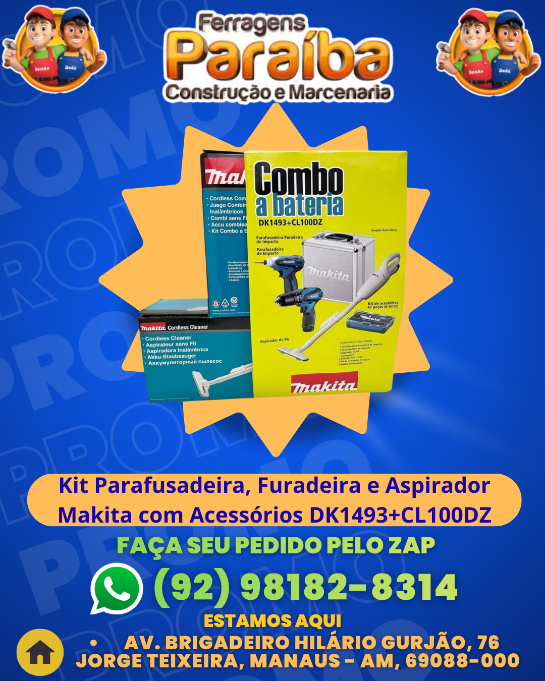 Kit Parafusadeira, Furadeira e Aspirador Makita com Acessвrios DK1493+CL100DZ 1 1