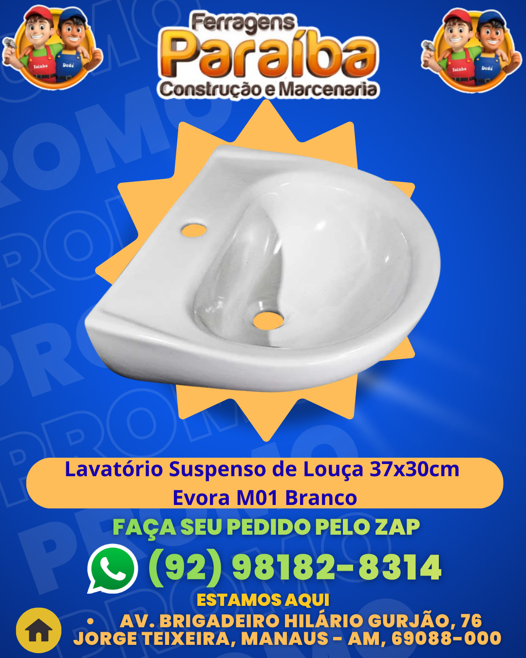 Lavatвrio Suspenso de LouЗa 37x30cm Evora M01 Branco 1 1
