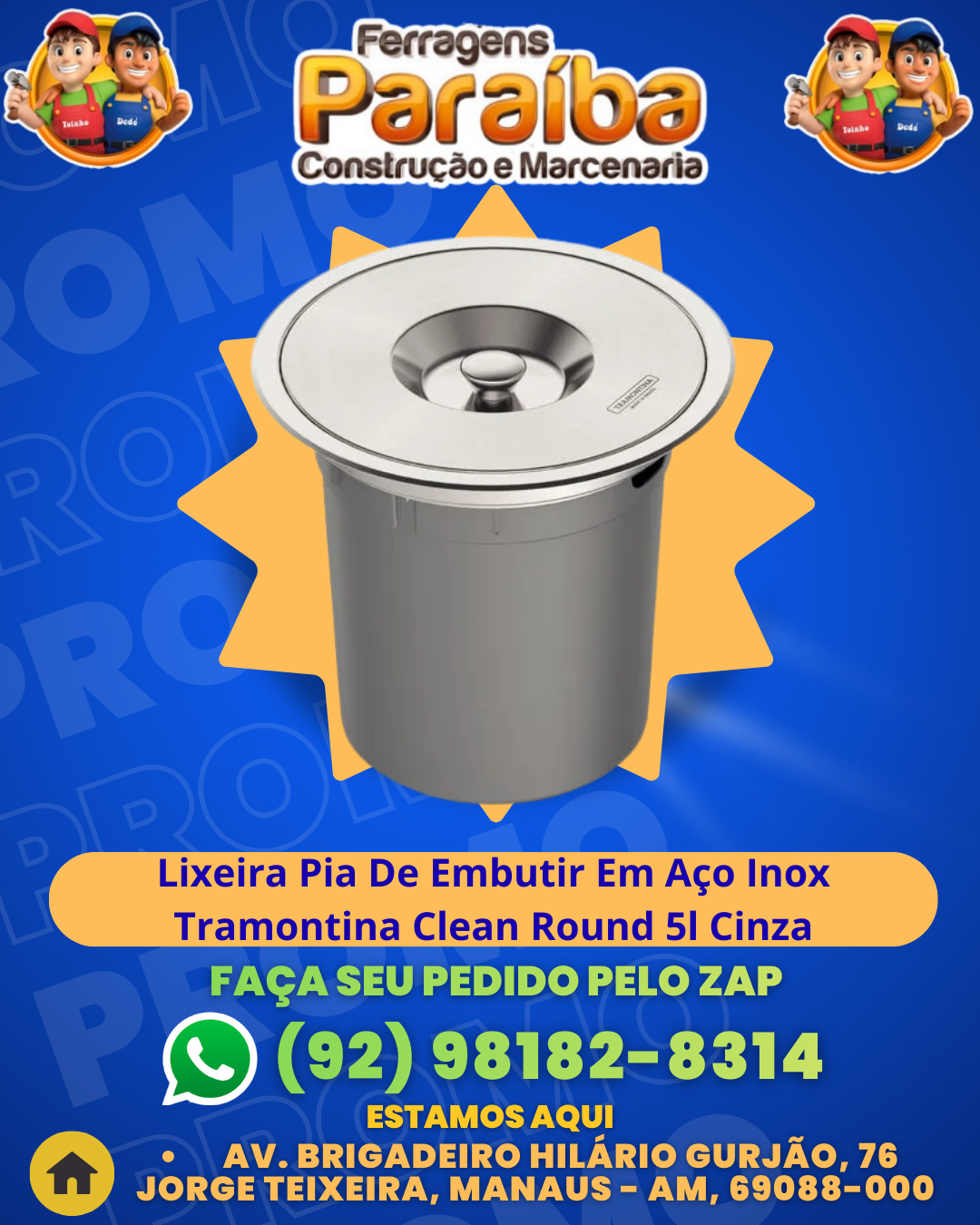 Lixeira Pia De Embutir Em AЗo Inox Tramontina Clean Round 5l Cinza 1 1