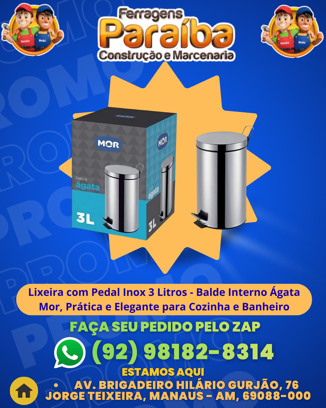 Lixeira com Pedal Inox 3 Litros - Balde Interno ╡gata Mor, Prаtica e Elegante para Cozinha e Banheiro 1 1