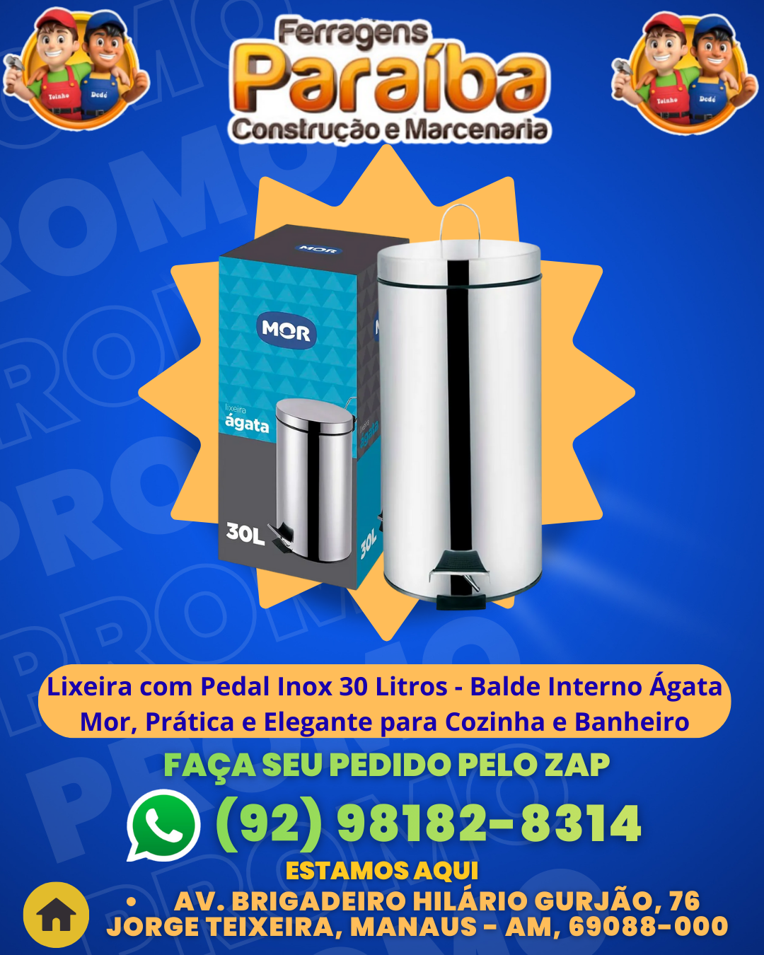 Lixeira com Pedal Inox 30 Litros - Balde Interno ╡gata Mor, Prаtica e Elegante para Cozinha e Banheiro 1 1