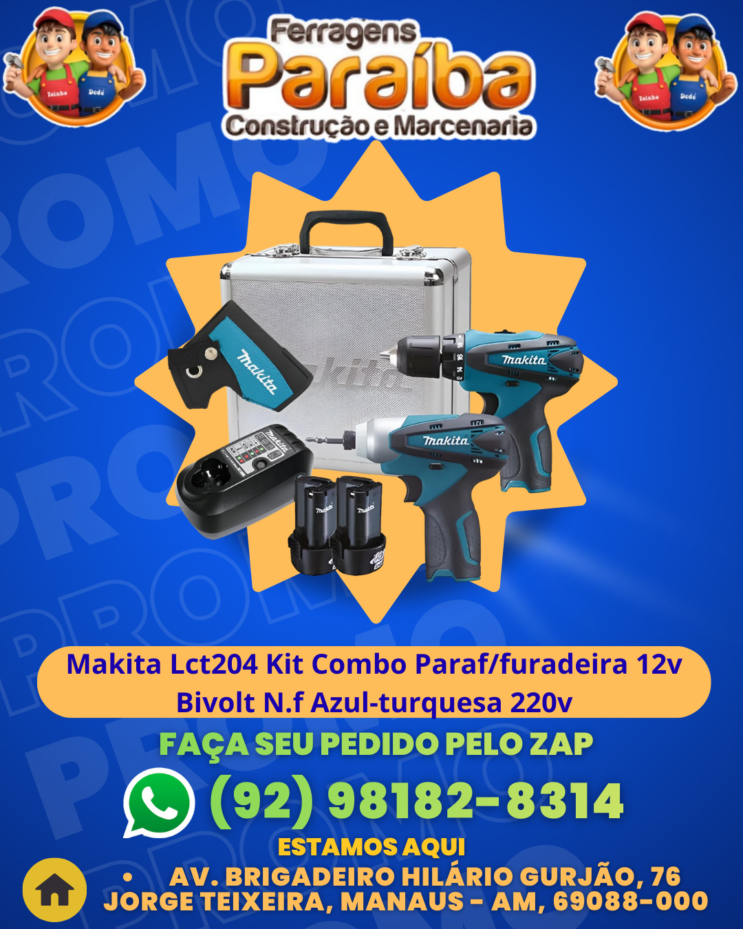 Makita Lct204 Kit Combo Paraffuradeira 12v Bivolt N.f Azul-turquesa 220v 1 1