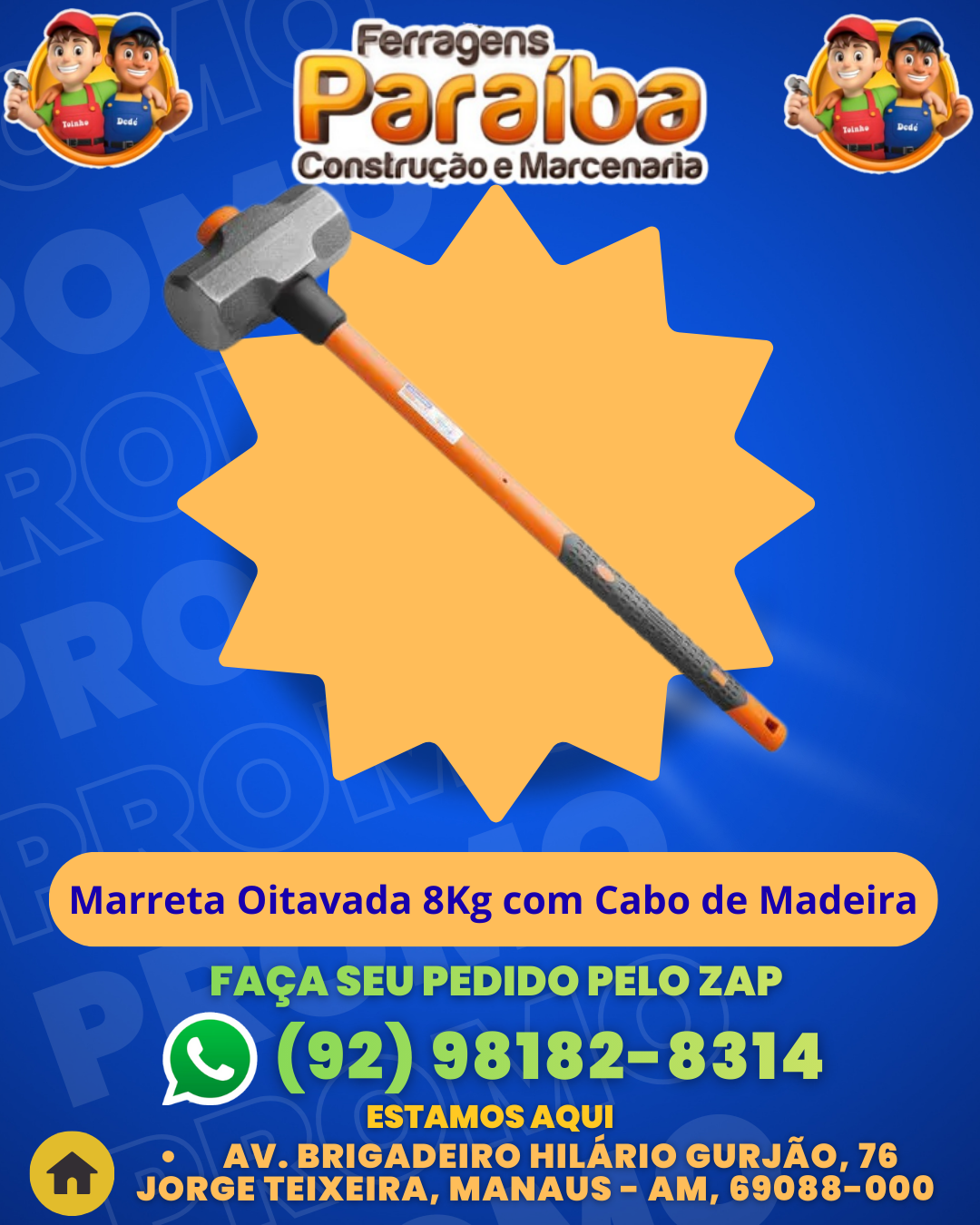 Marreta Oitavada 8Kg com Cabo de Madeira 1 1