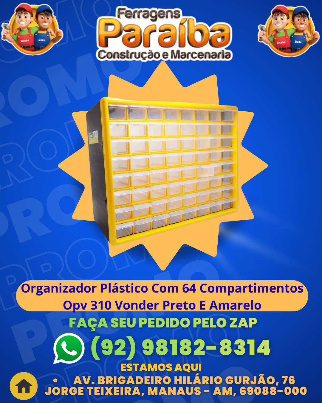 Organizador Plаstico Com 64 Compartimentos Opv 310 Vonder Preto E Amarelo 1 1