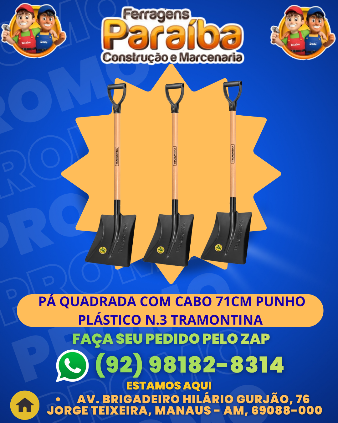P╡ QUADRADA COM CABO 71CM PUNHO PL╡STICO N.3 TRAMONTINA 1 1