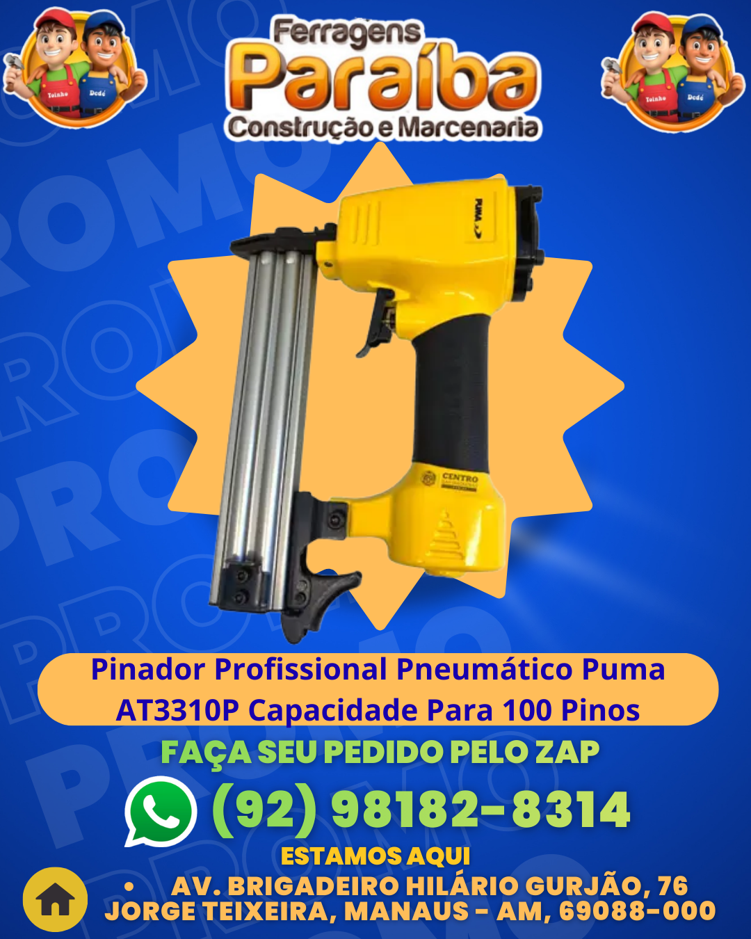 Pinador Profissional Pneumаtico Puma AT3310P Capacidade Para 100 Pinos 1 1