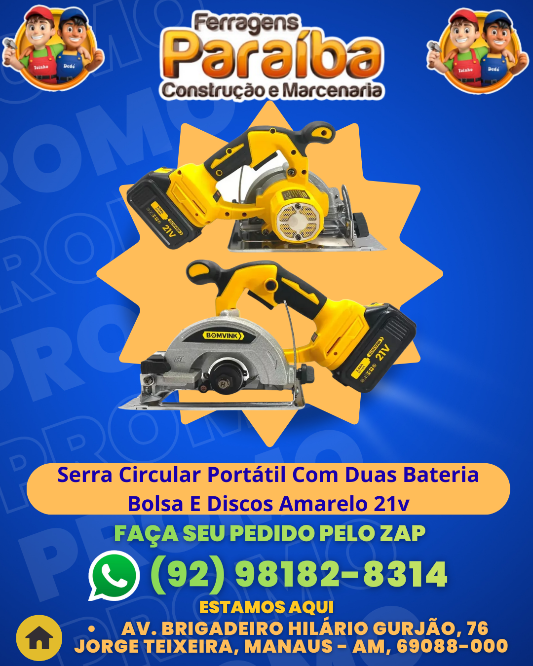 Serra Circular Portаtil Com Duas Bateria Bolsa E Discos Amarelo 21v 1 1