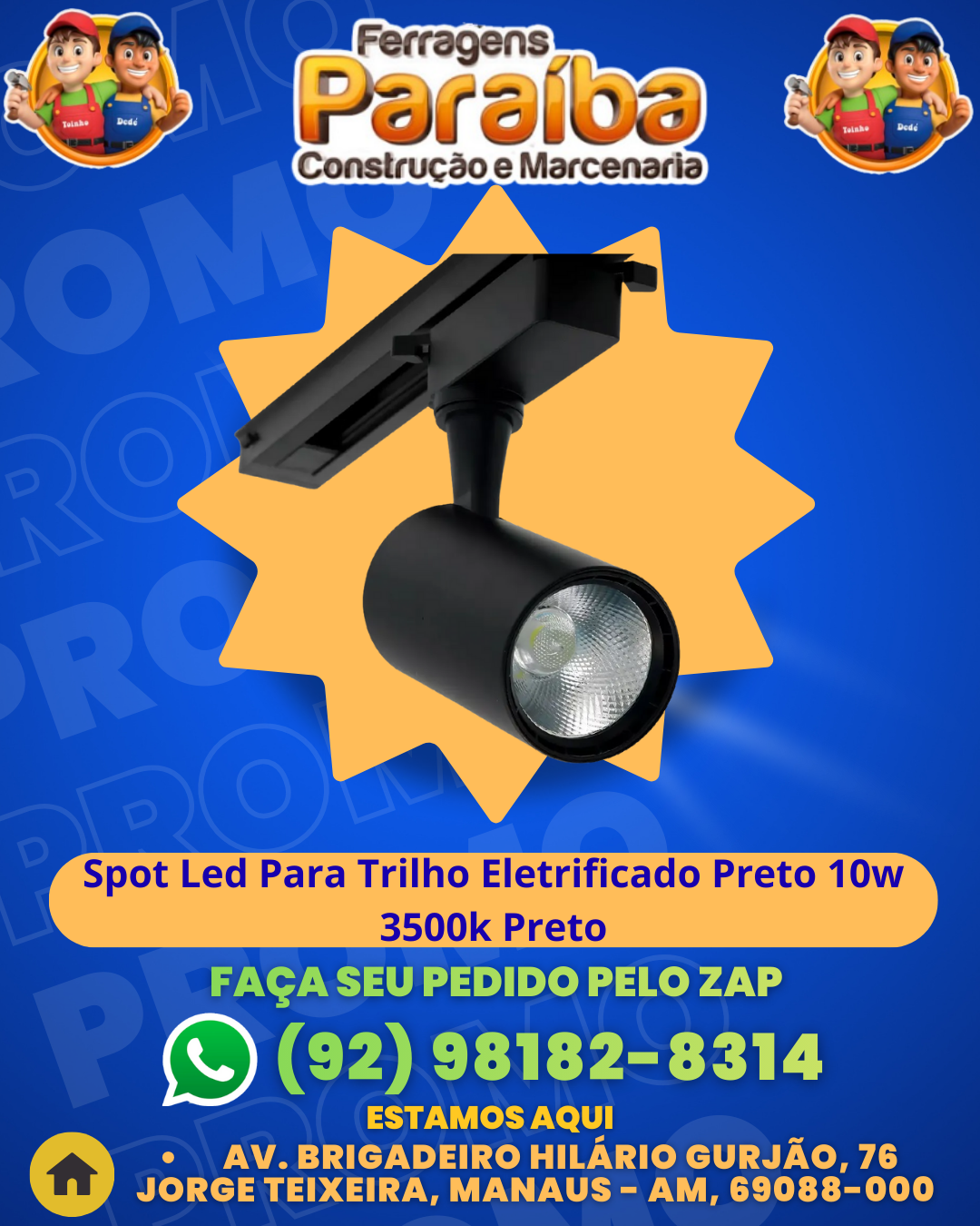 Spot Led Para Trilho Eletrificado Preto 10w 3500k Branco 1 1