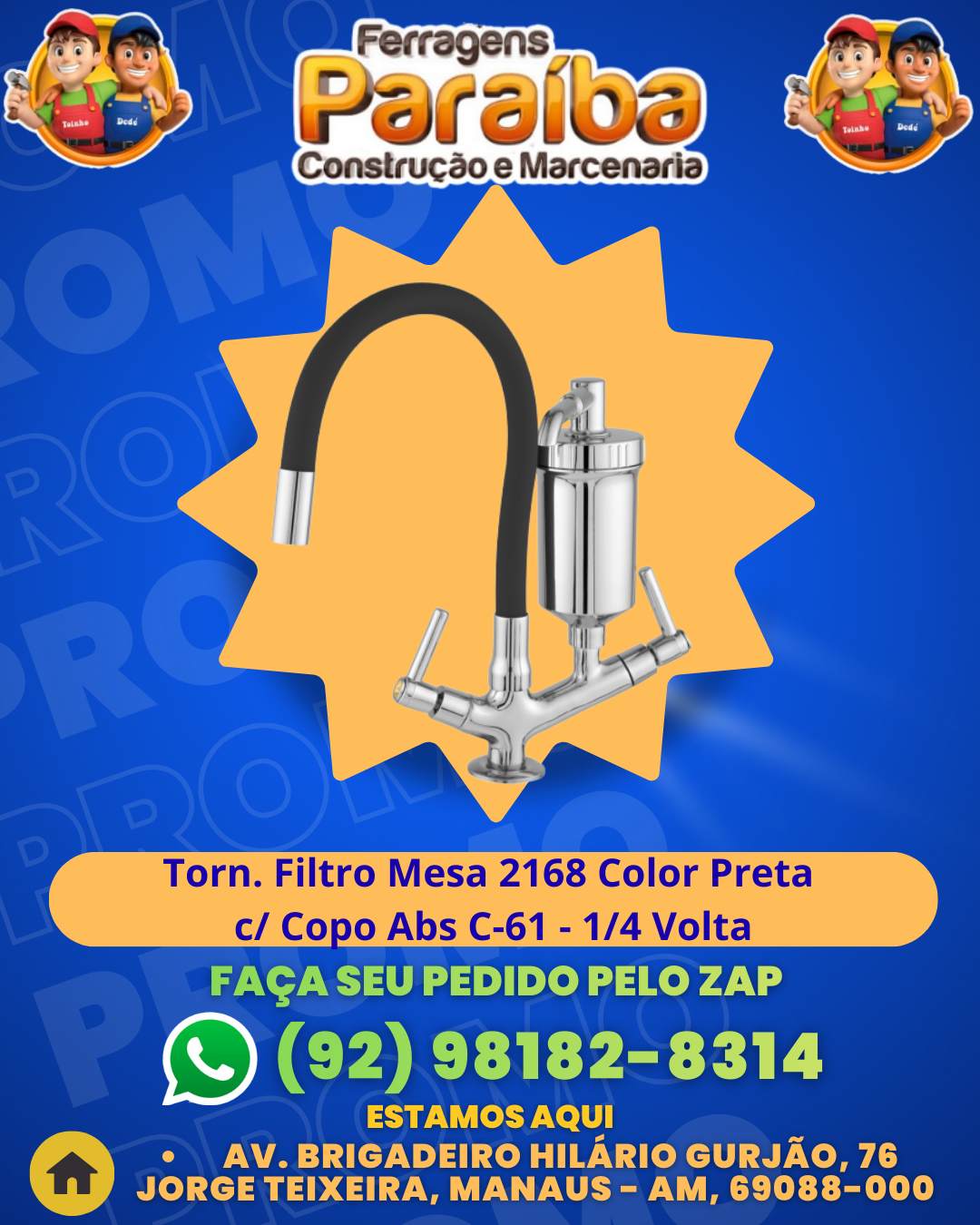 Torn. Filtro Mesa 2168 Color Preta c Copo Abs C-61 - 14 Volta 1 1