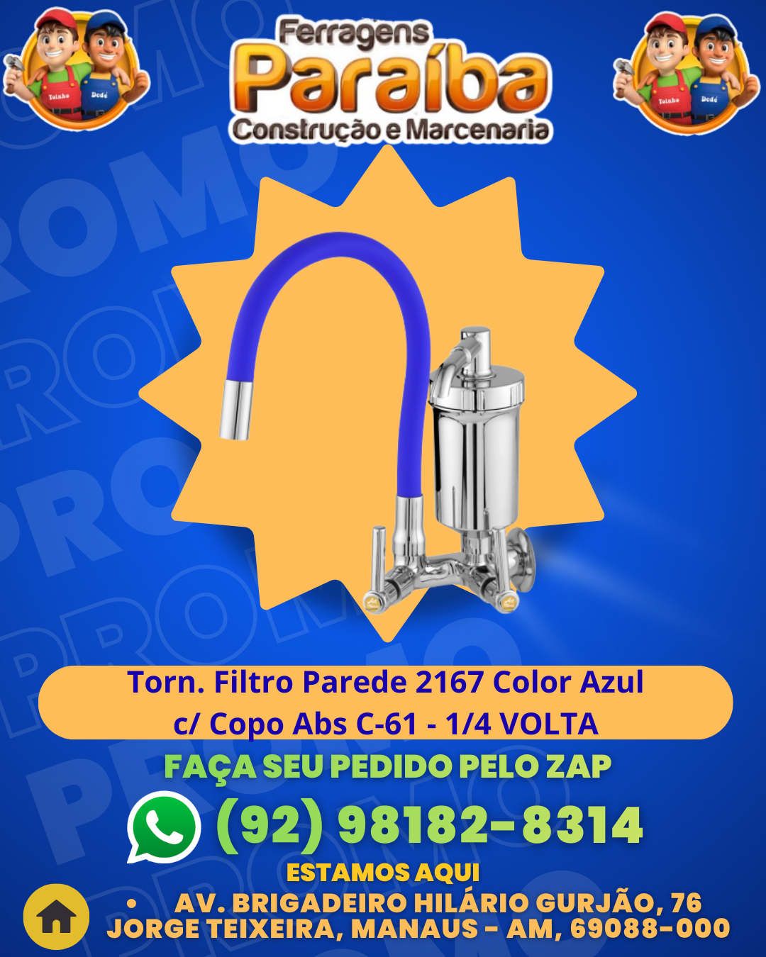 Torn. Filtro Parede 2167 Color Azul c Copo Abs C-61 - 14 VOLTA 1 1