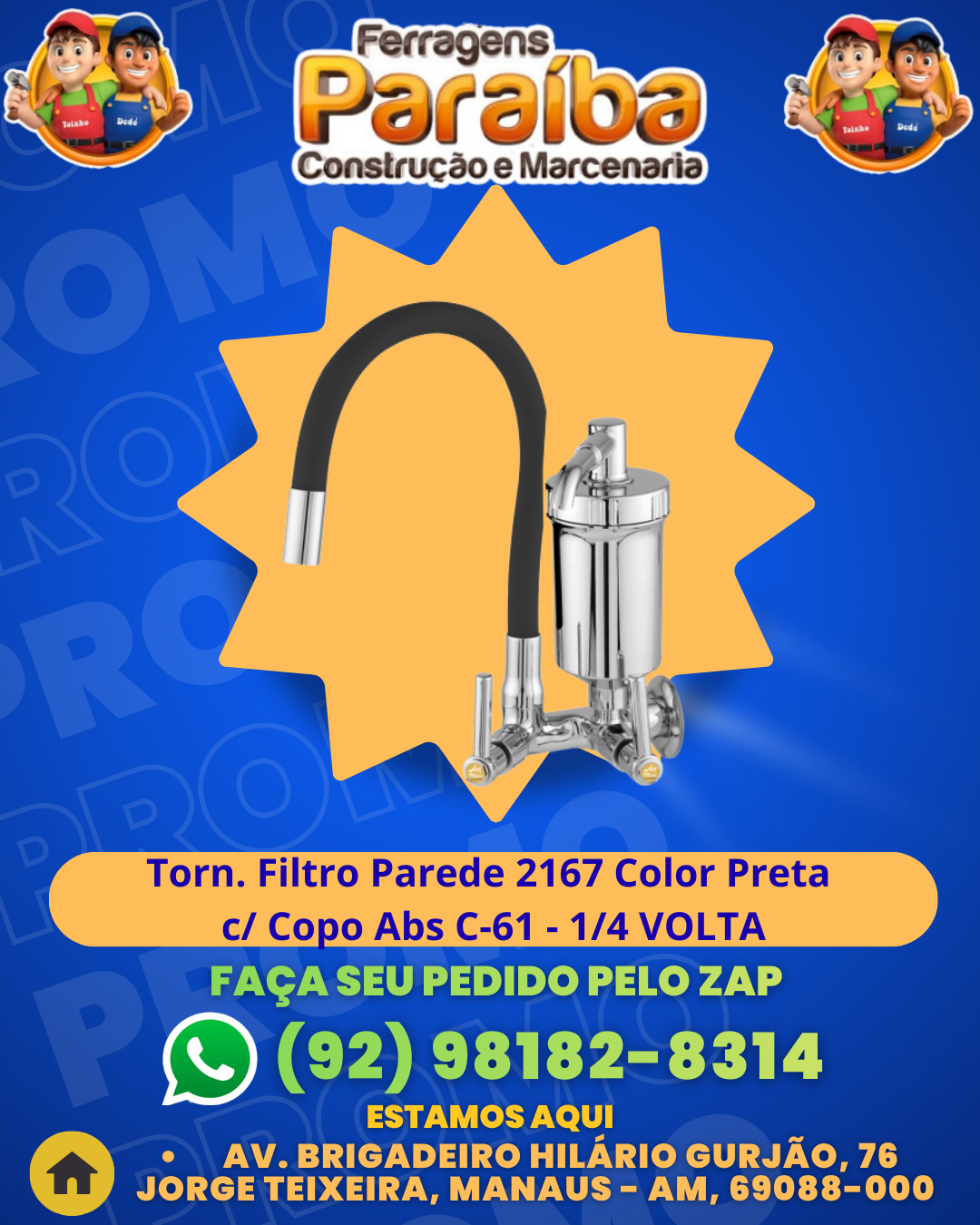 Torn. Filtro Parede 2167 Color Preta c Copo Abs C-61 - 14 VOLTA 1 1