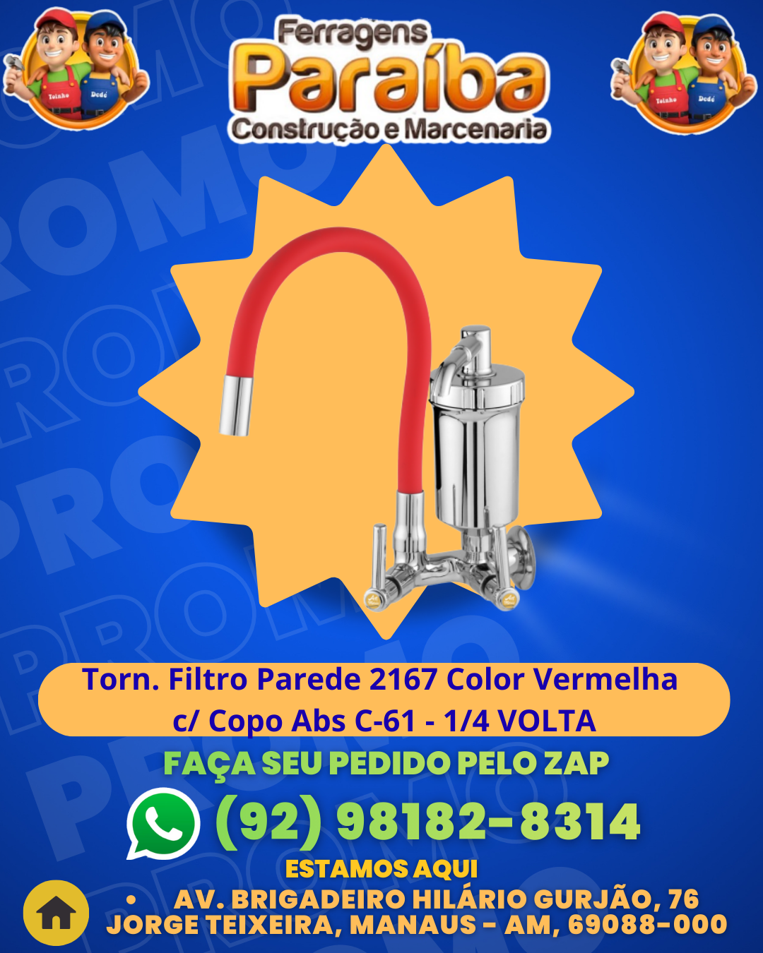 Torn. Filtro Parede 2167 Color Vermelha c Copo Abs C-61 - 14 VOLTA 1 1