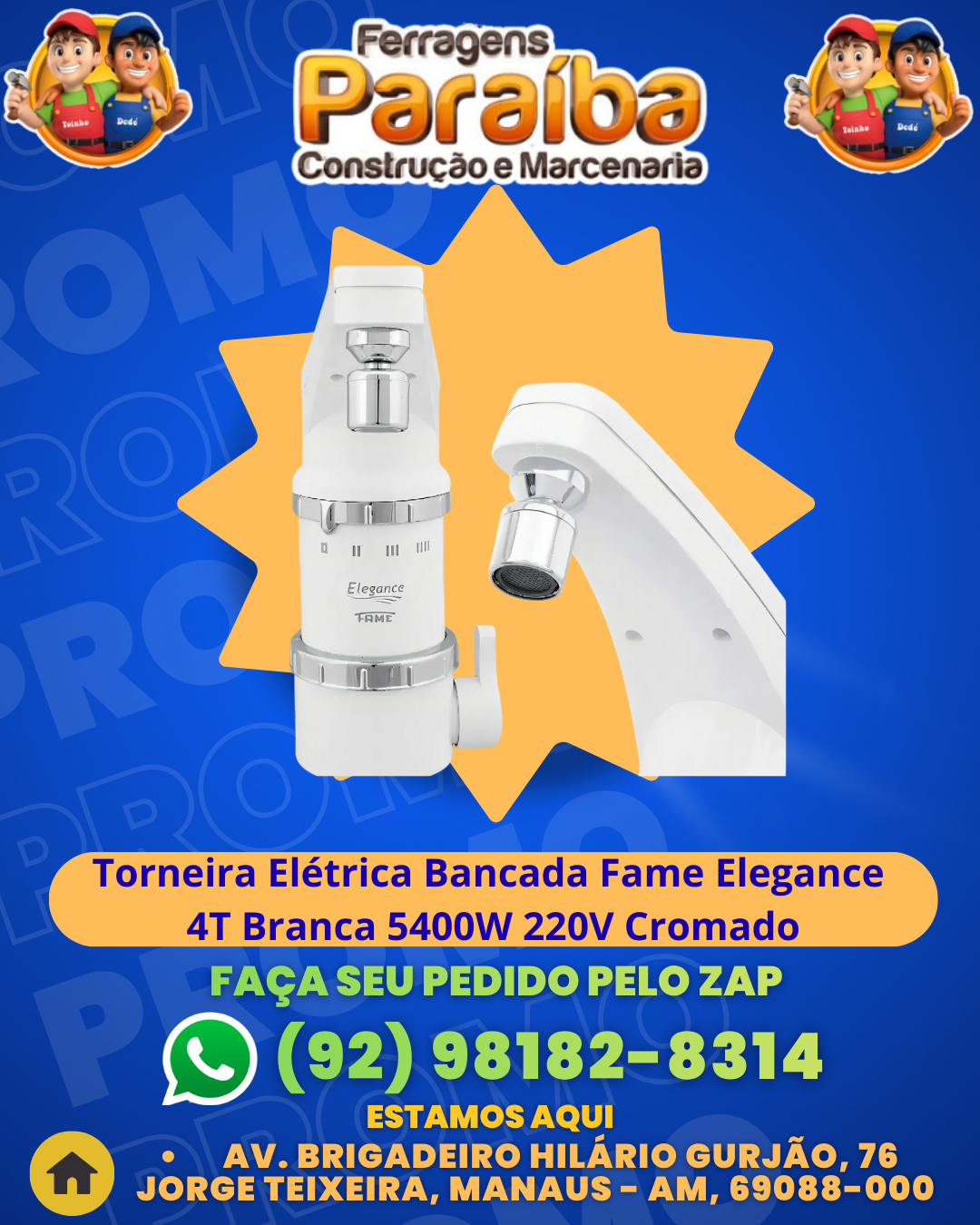 Torneira ElВtrica Bancada Fame Elegance 4T Branca 5400W 220V Cromado 1 1