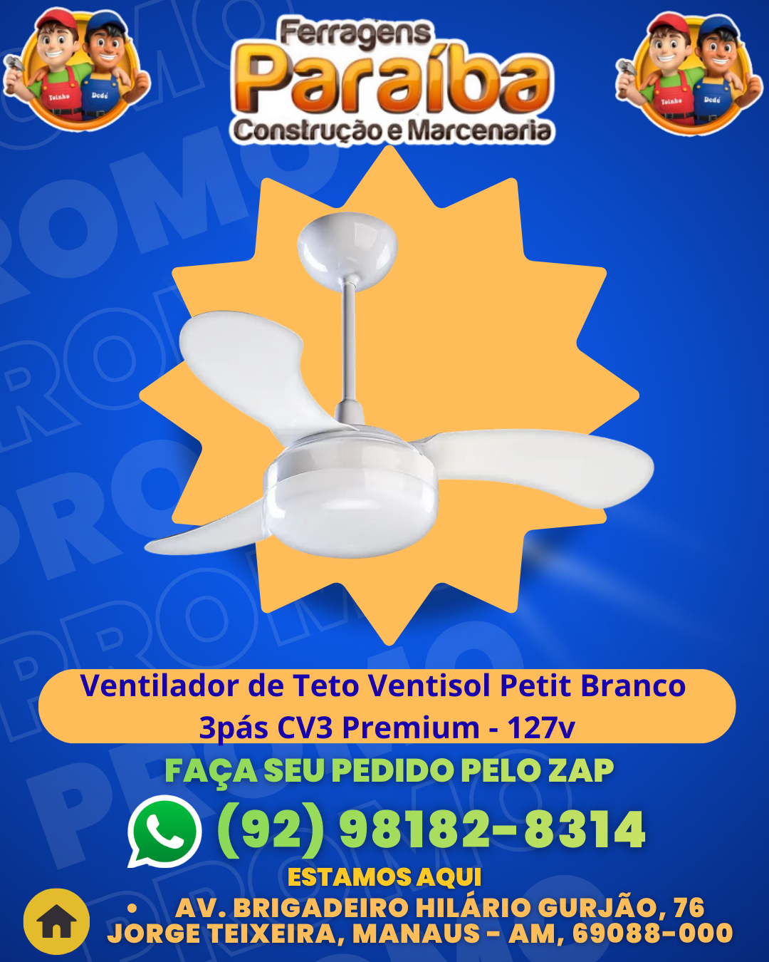 Ventilador de Teto Ventisol Petit Branco 3pаs CV3 Premium - 127v 1 1