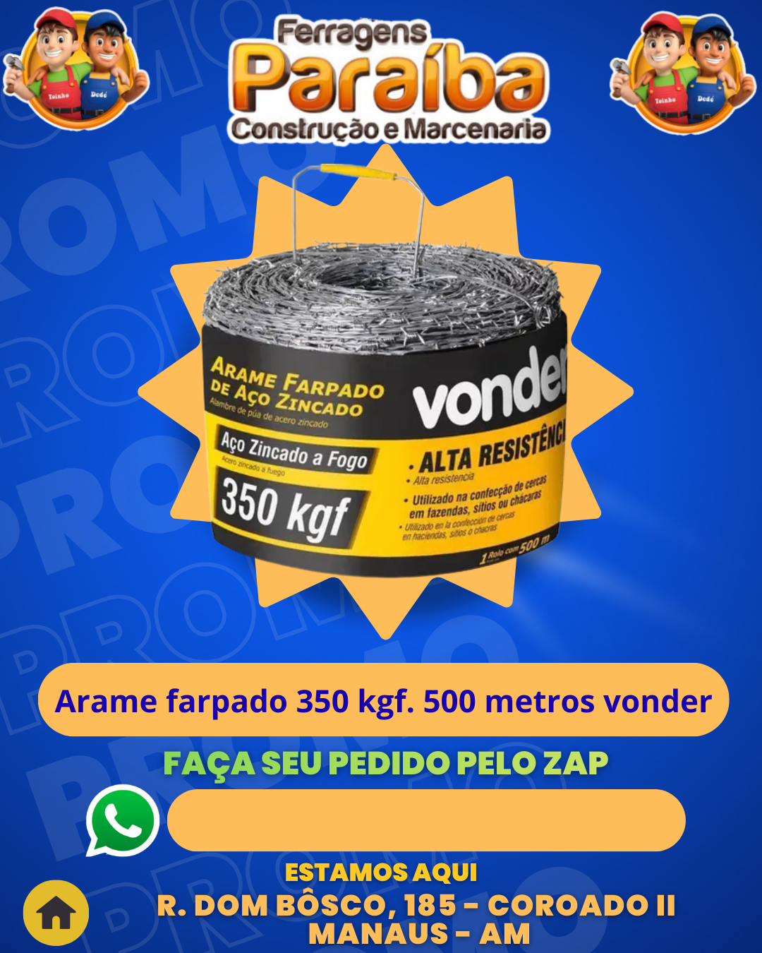 Arame farpado 350 kgf. 500 metros vonder 1