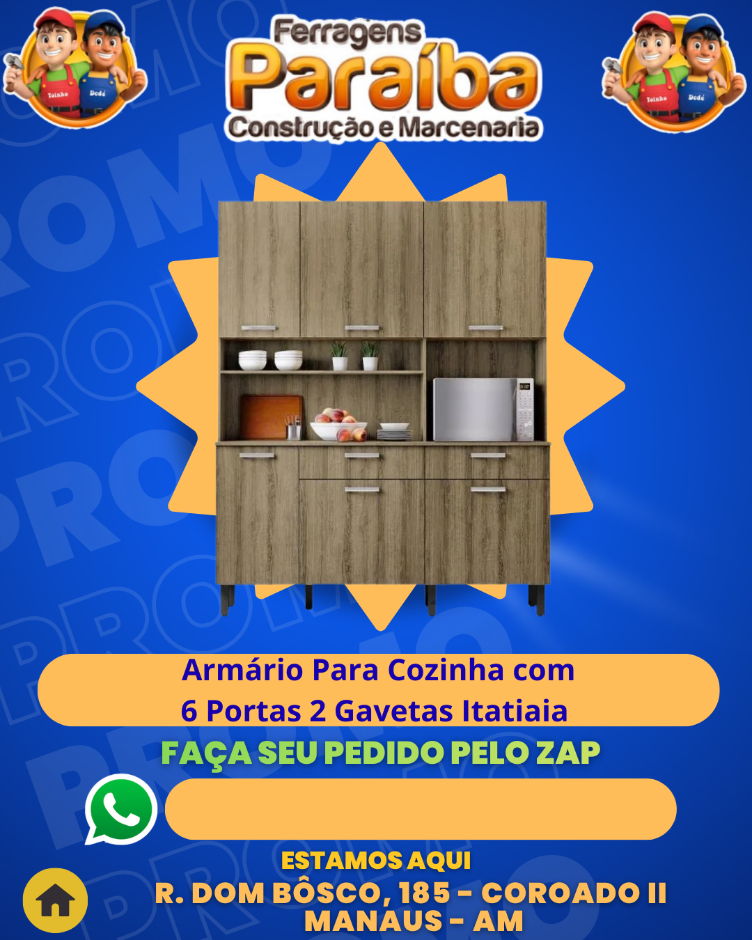 Armаrio Para Cozinha 6 Portas 2 Gavetas Itatiaia I1 Castanho 2