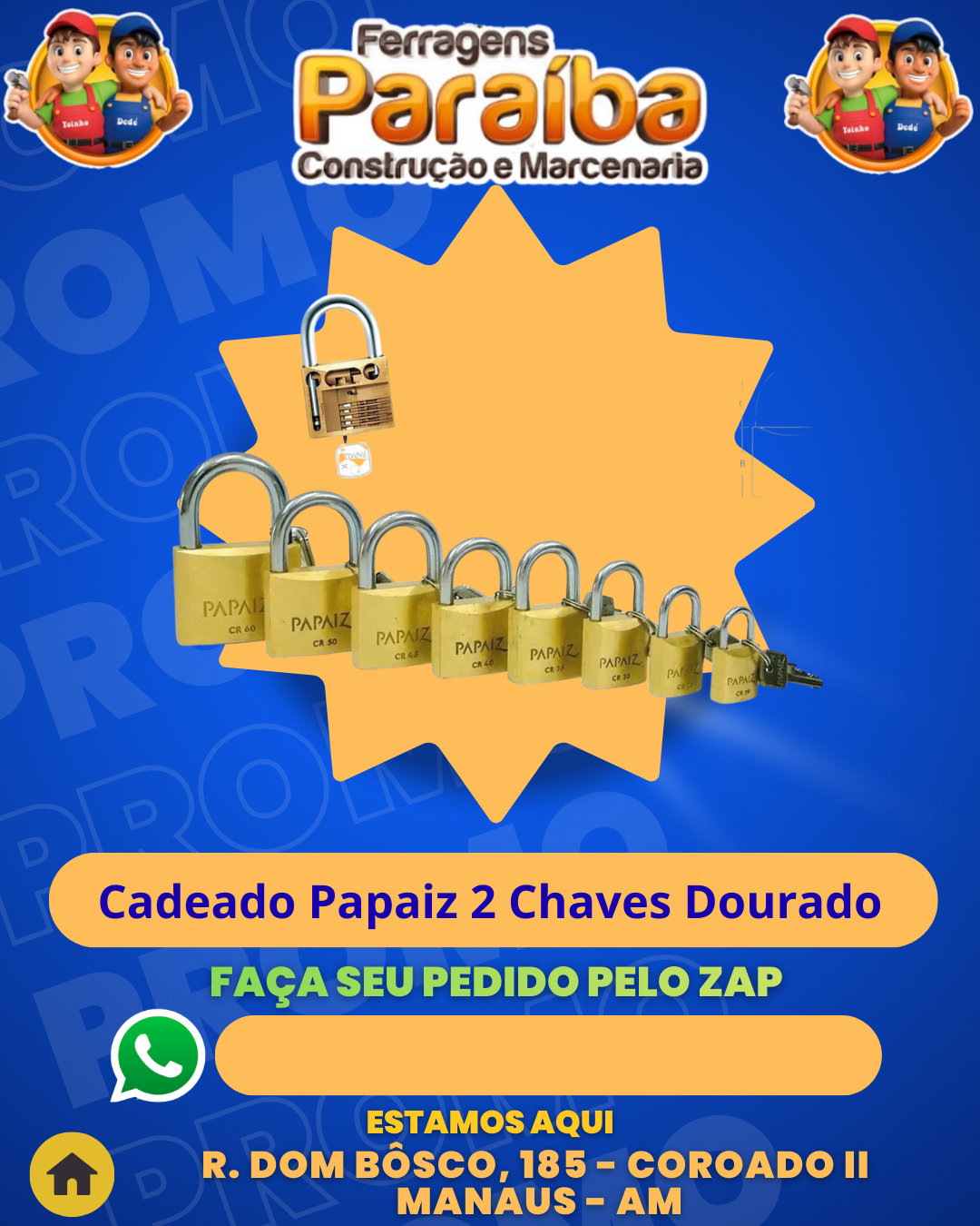 Cadeado Papaiz 2 Chaves Dourado  1