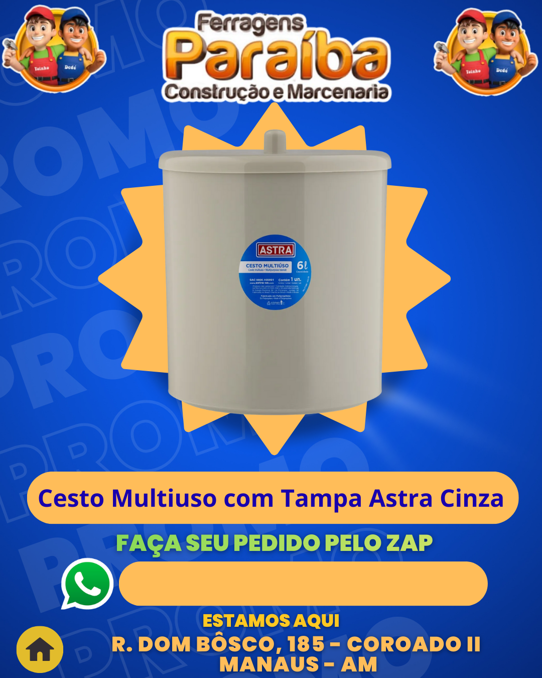 Cesto Multiuso com Tampa Astra Cinza 1