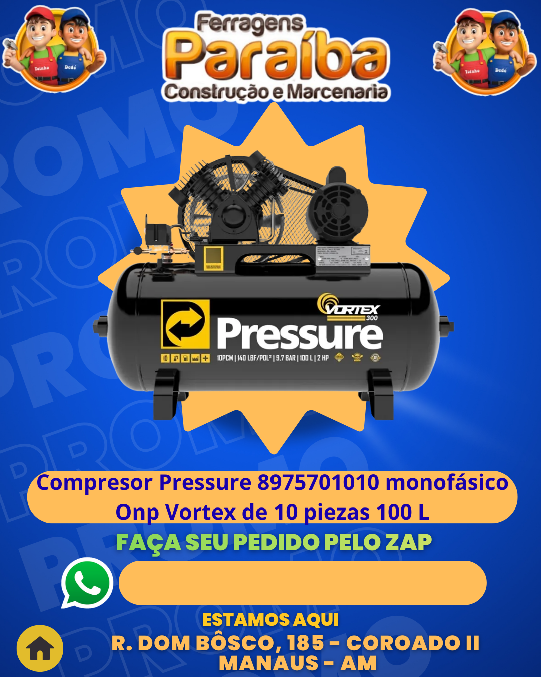 Compresor Pressure 8975701010 monofаsico Onp Vortex de 10 piezas 100 L 1