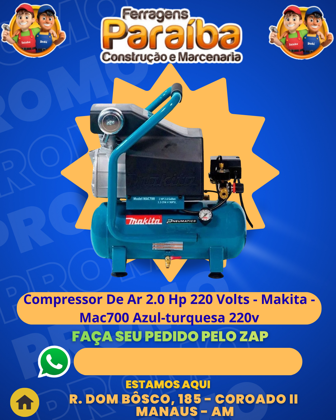 Compressor De Ar 2.0 Hp 220 Volts - Makita - Mac700 Azul-turquesa 220v 1